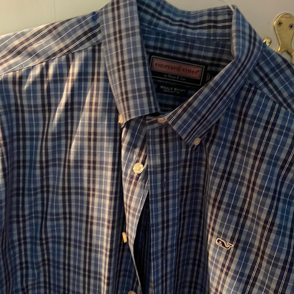 Vineyard Vines Blue Plaid Men’s Whale Shirt Sz L